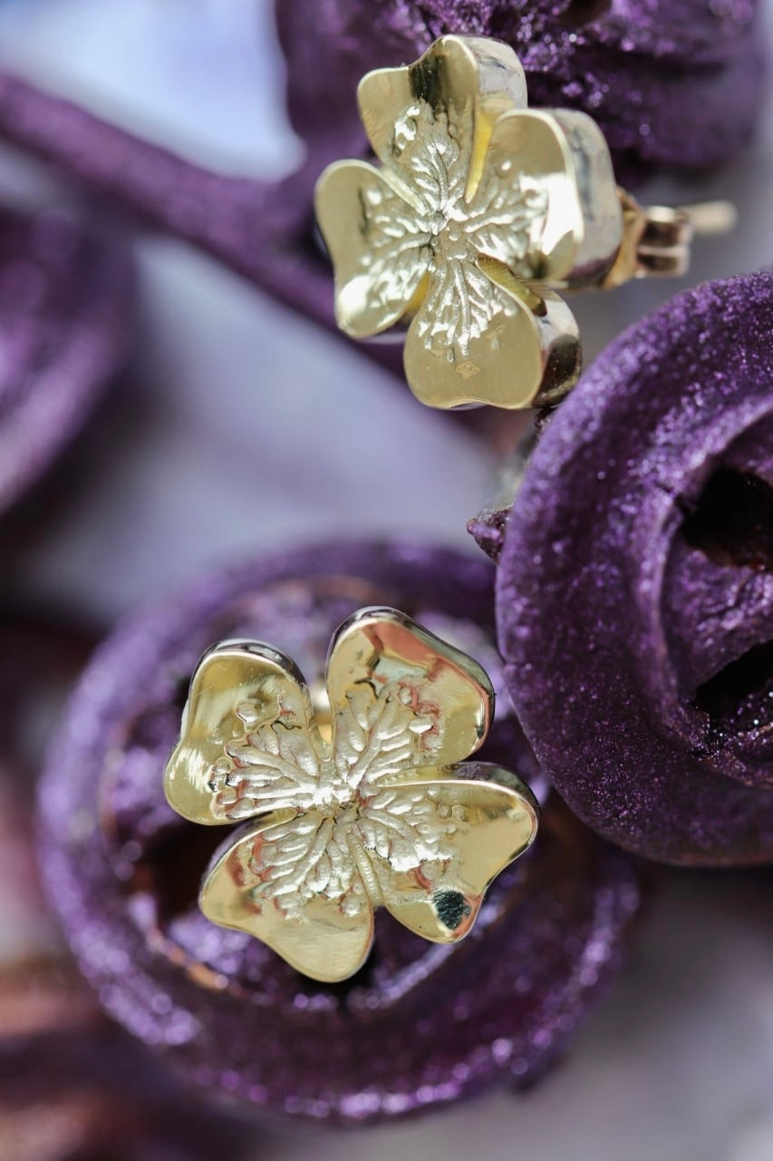 Boucles d'Oreilles Dorées Trèfle