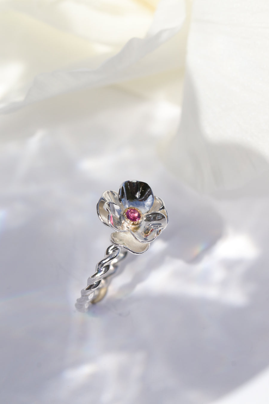 Flower Ring with Tourmaline