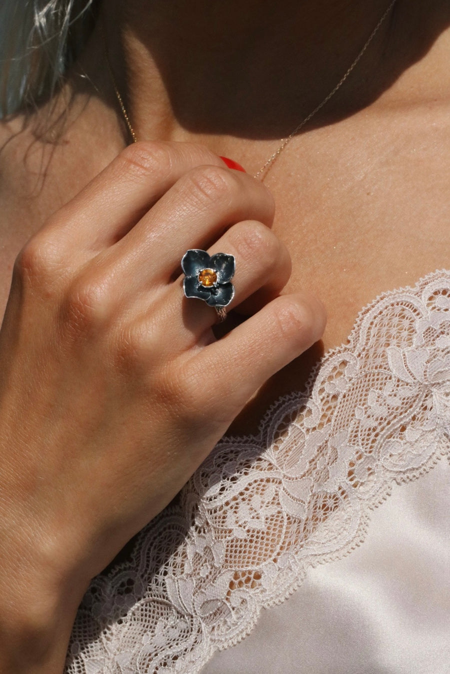 Citrine Flower Ring