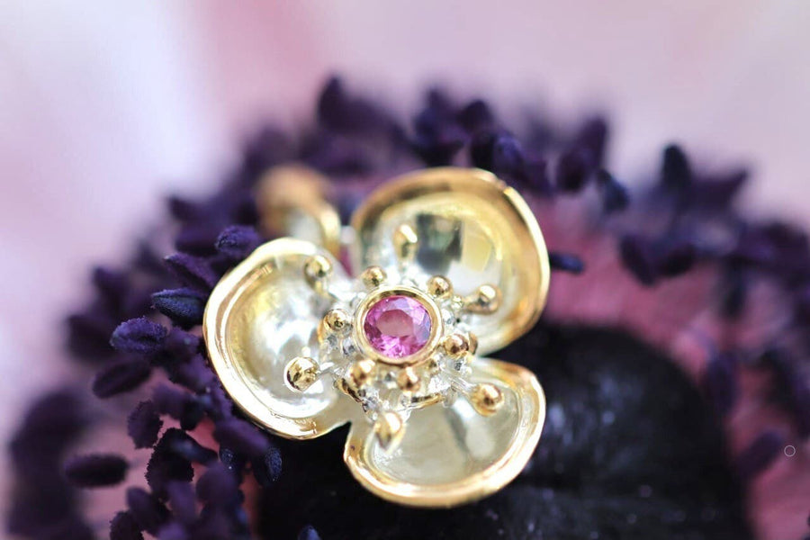 Silver Flower Pendant with Tourmaline