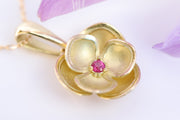 Gold Flower Pendant With Ruby