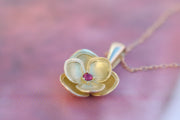 Gold Flower Pendant With Ruby