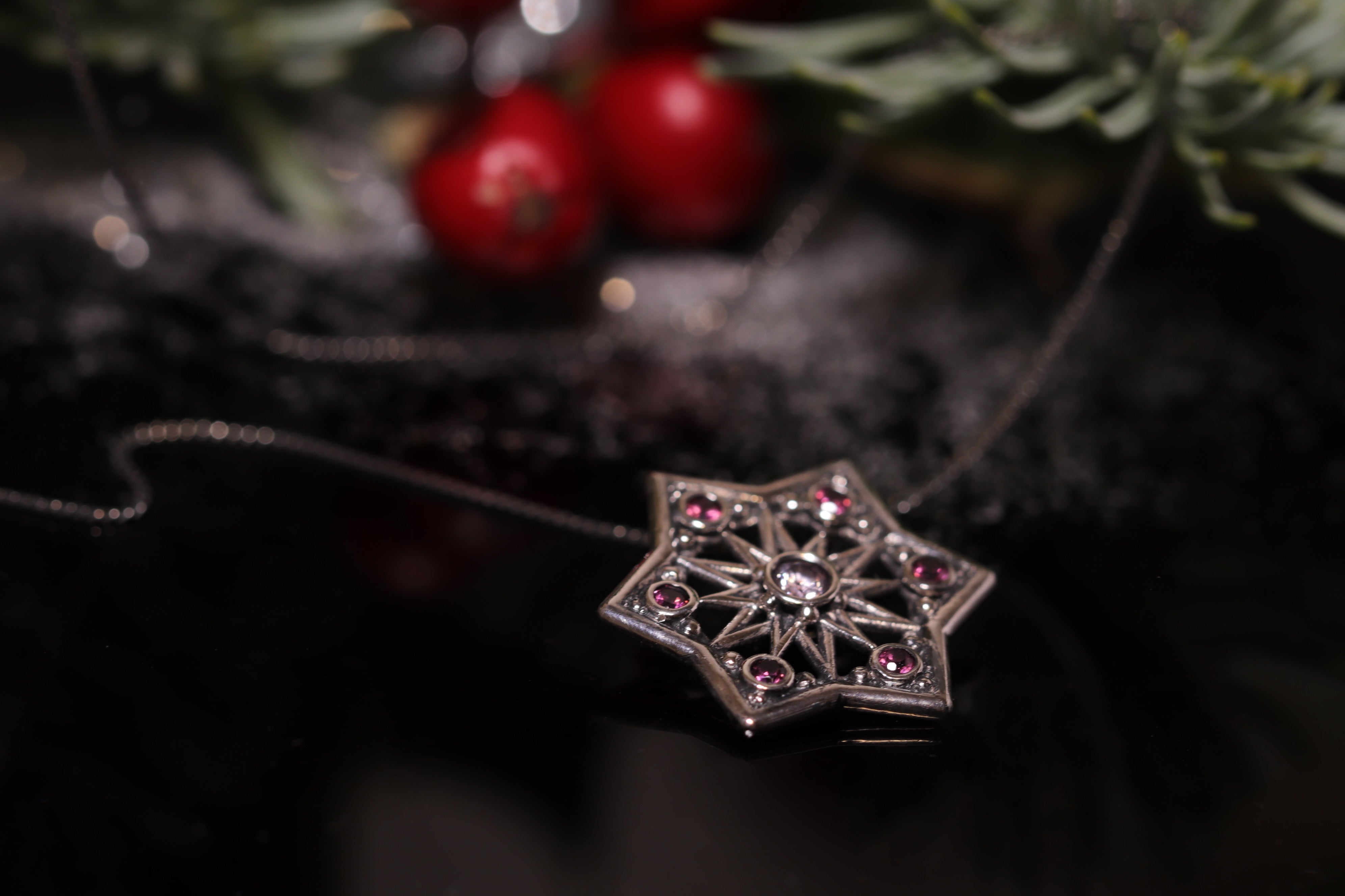 Silver Star-Snowflake Necklace