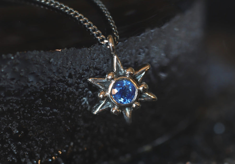 Silver Star Pendant with Sapphire