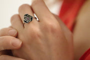 Flower ring with rhodolite stone